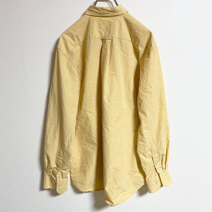 古着 used　IZOD　アイゾッド　長袖ワンポイント刺繍シャツ　ストライプ柄　黄色　イエロー　秋冬服　レトロ　Mサイズ