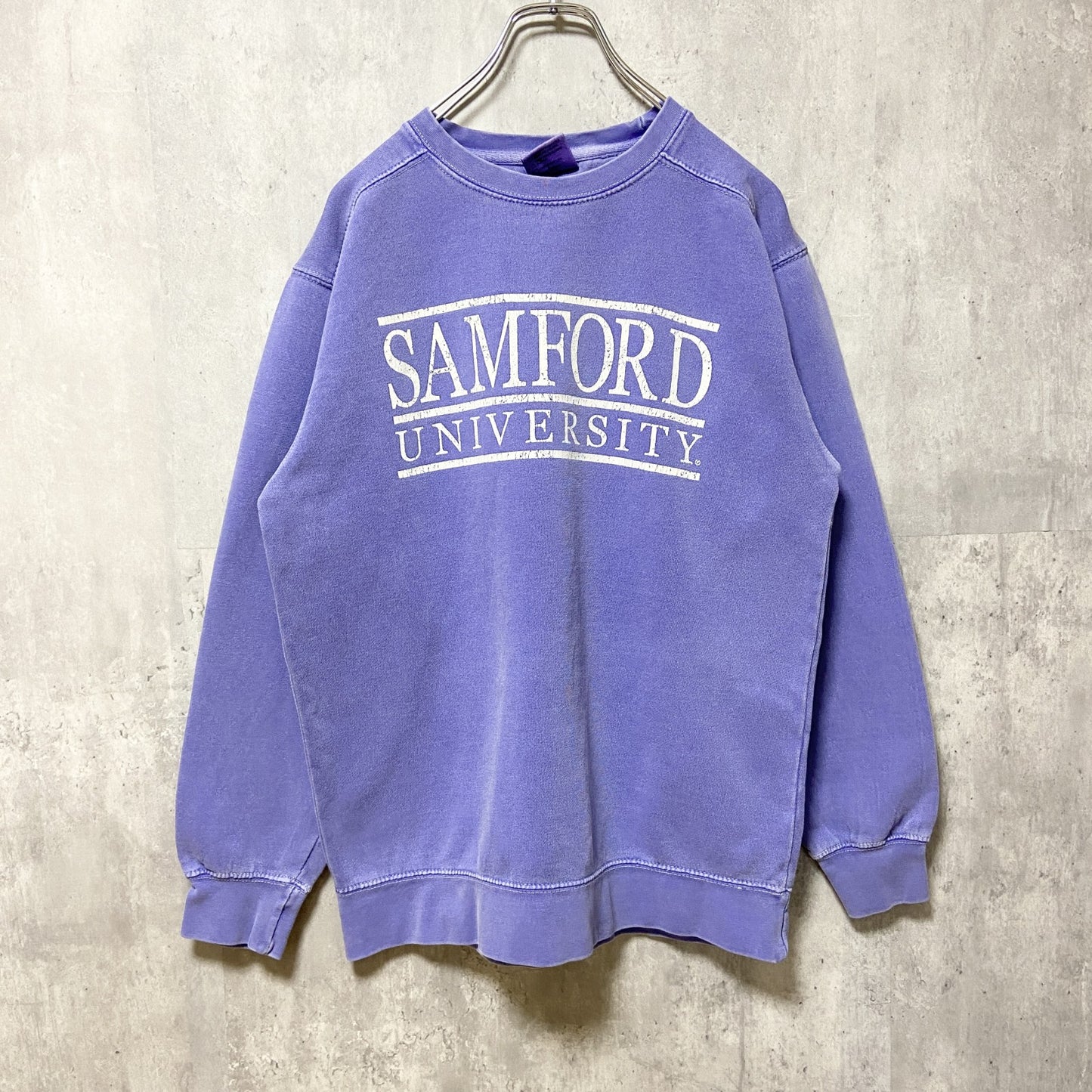 古着 used　SAMFORD UNIVERSITY　サムフォード大学　長袖カレッジプリントスウェット　トレーナー　水色
