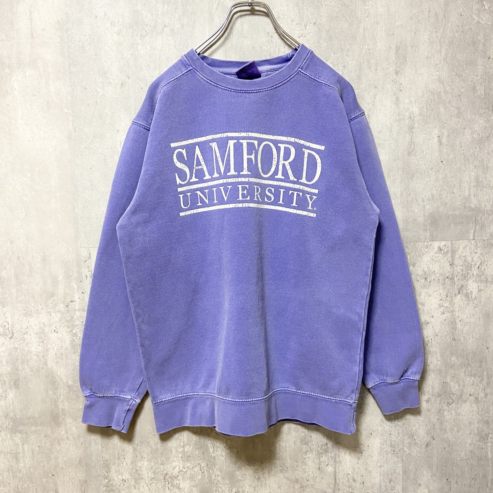古着 used　SAMFORD UNIVERSITY　サムフォード大学　長袖カレッジプリントスウェット　トレーナー　水色