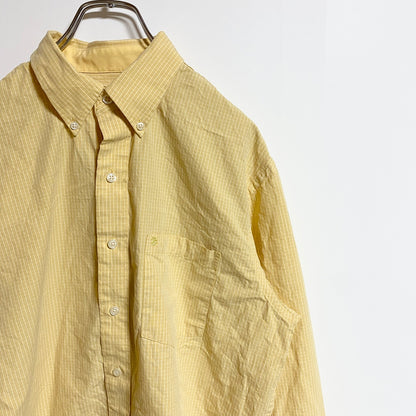 古着 used　IZOD　アイゾッド　長袖ワンポイント刺繍シャツ　ストライプ柄　黄色　イエロー　秋冬服　レトロ　Mサイズ