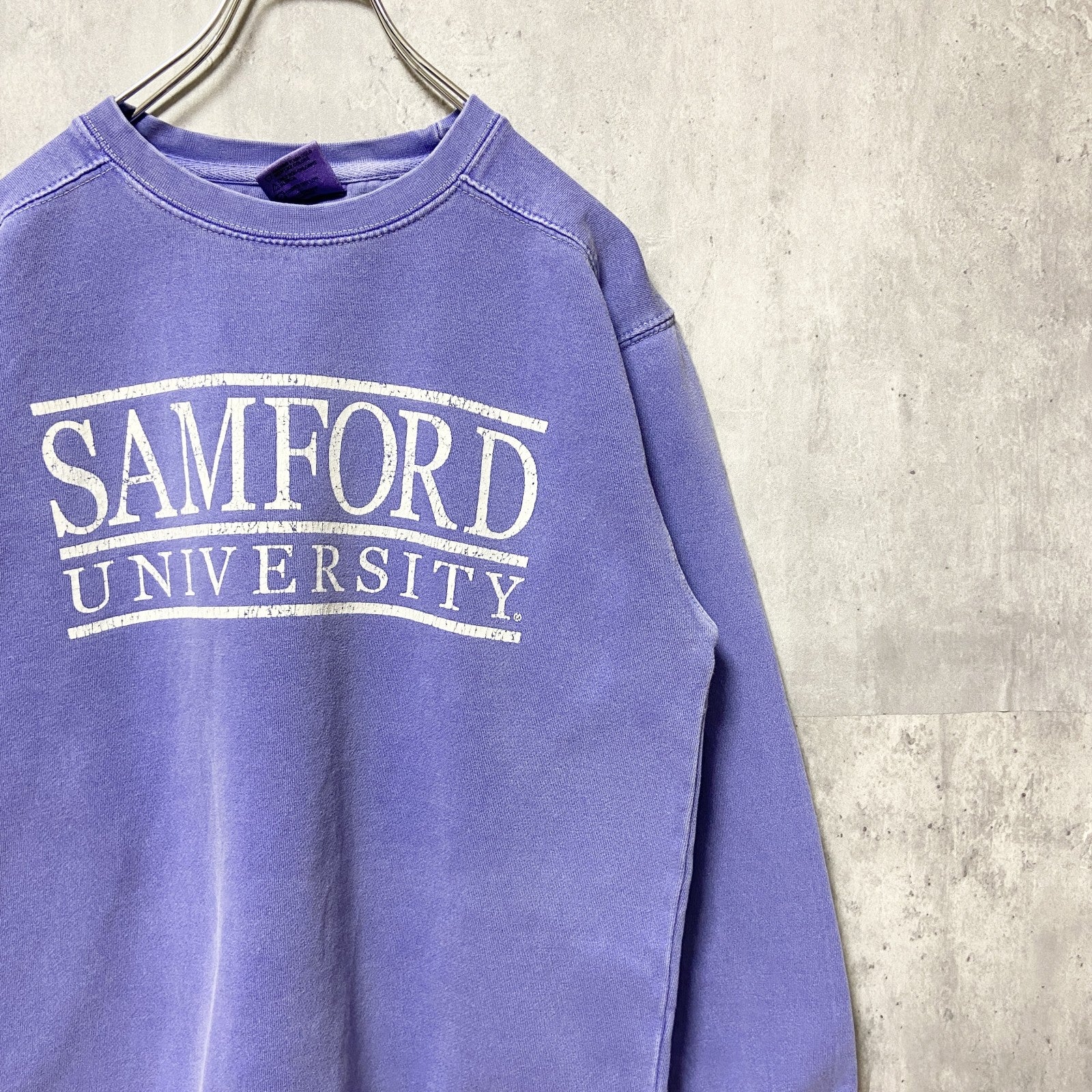 古着 used　SAMFORD UNIVERSITY　サムフォード大学　長袖カレッジプリントスウェット　トレーナー　水色