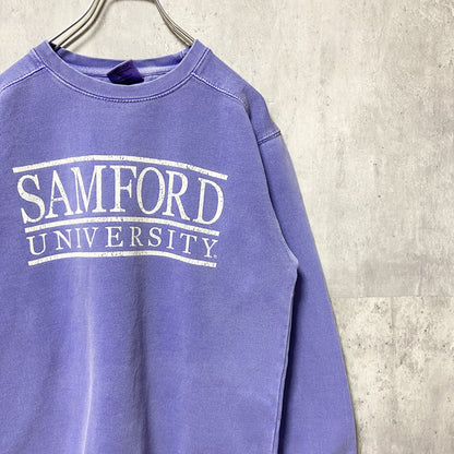 古着 used　SAMFORD UNIVERSITY　サムフォード大学　長袖カレッジプリントスウェット　トレーナー　水色