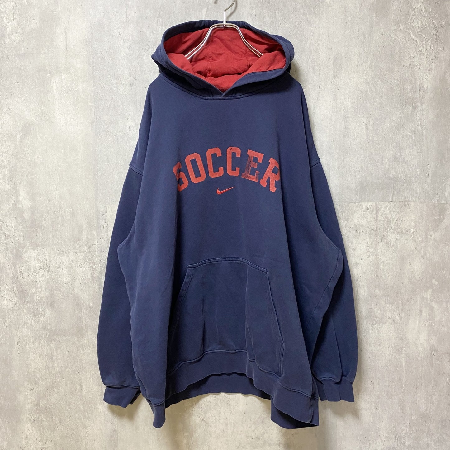 古着 used　NIKE ナイキ　SOCCER　長袖プリントパーカー　スウェット　ネイビー　ロゴ刺繍　オーバーサイズ　XXLサイズ