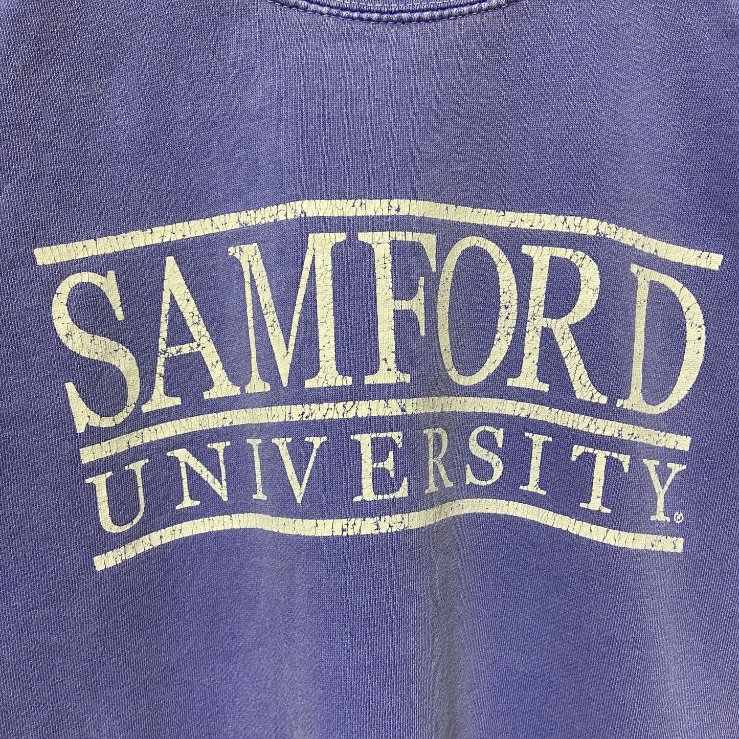 古着 used　SAMFORD UNIVERSITY　サムフォード大学　長袖カレッジプリントスウェット　トレーナー　水色
