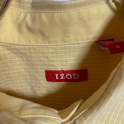 古着 used　IZOD　アイゾッド　長袖ワンポイント刺繍シャツ　ストライプ柄　黄色　イエロー　秋冬服　レトロ　Mサイズ