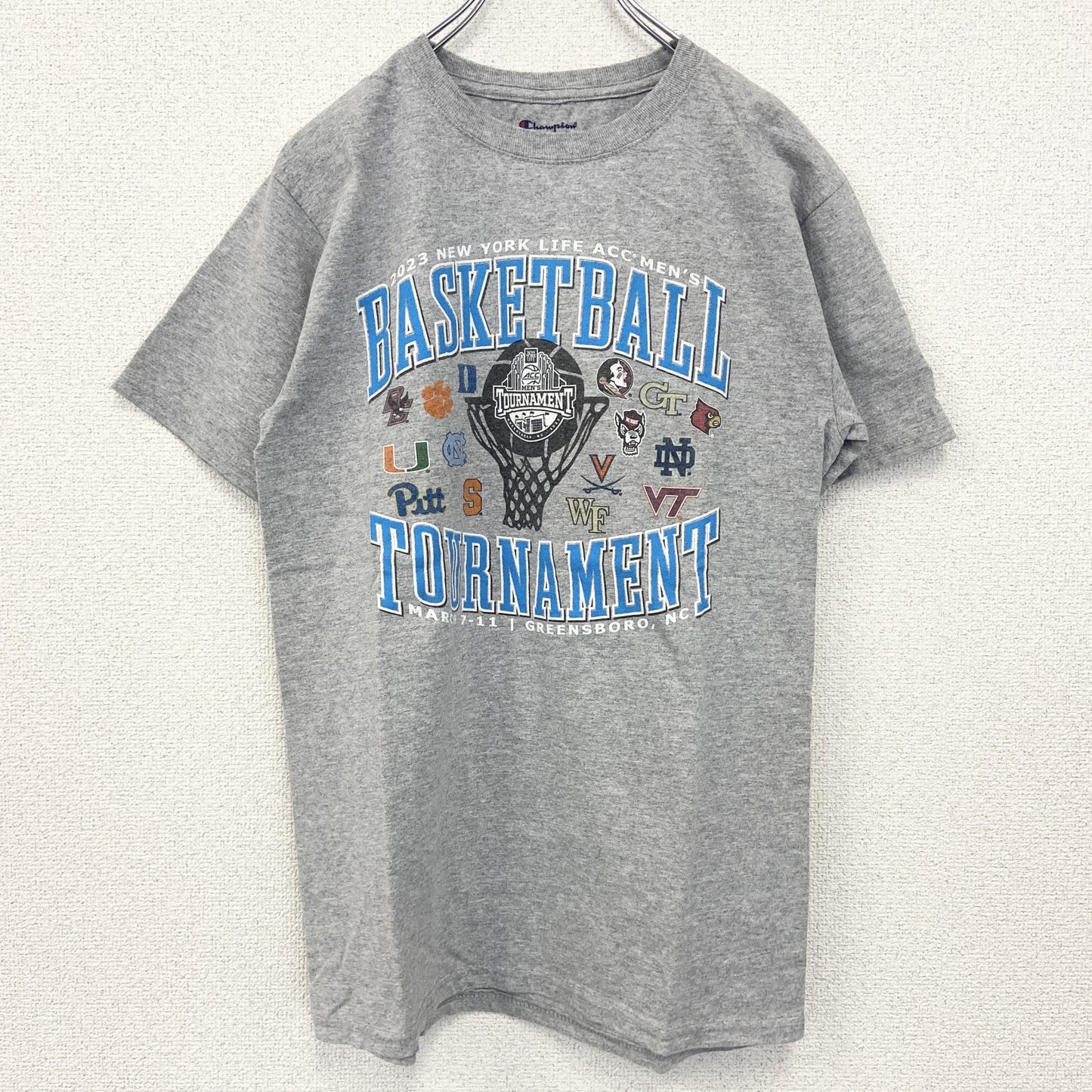 古着 used　champion　チャンピオン　半袖プリントTシャツ　バスケットボール　トーナメント　グレー　2023　Sサイズ