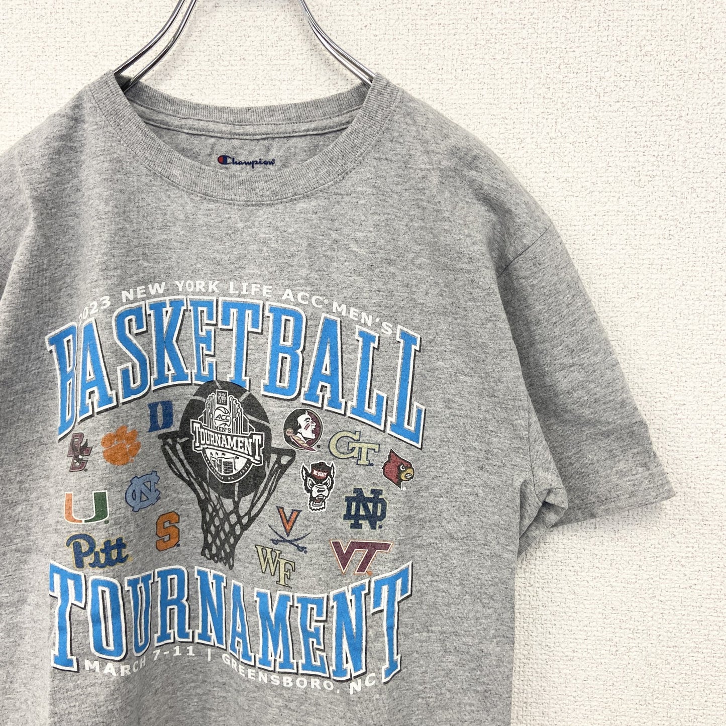古着 used　champion　チャンピオン　半袖プリントTシャツ　バスケットボール　トーナメント　グレー　2023　Sサイズ