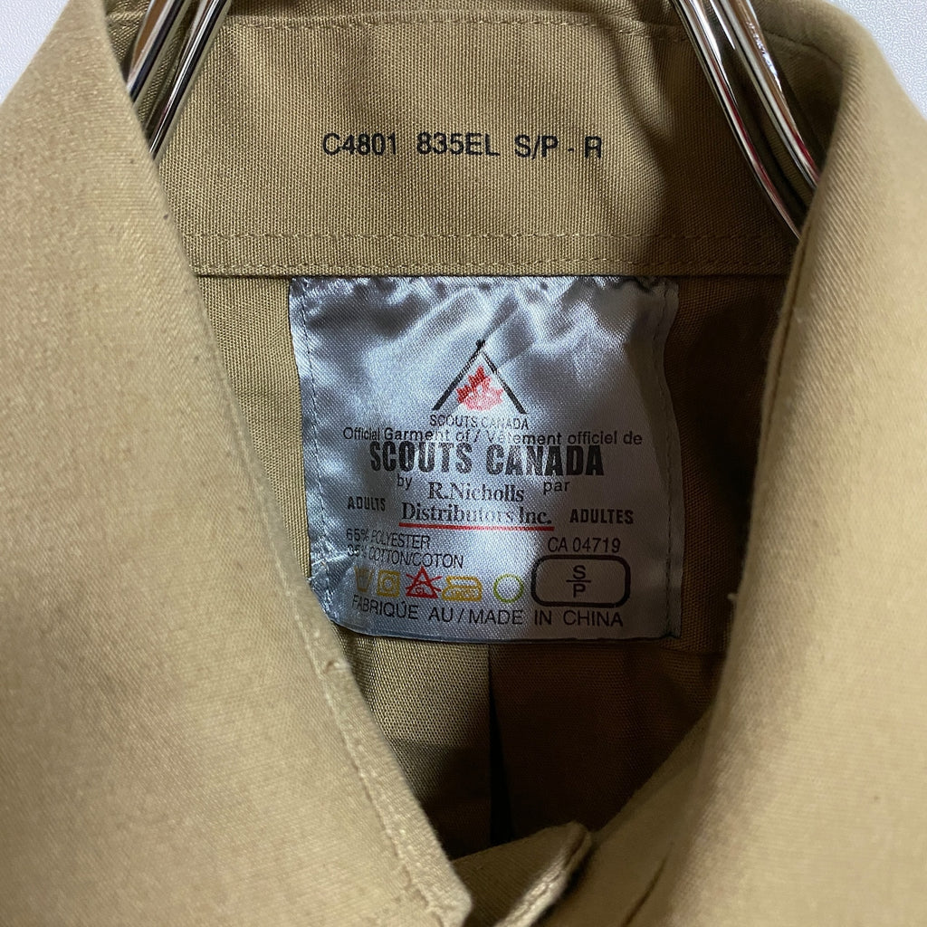 古着 used　SCOUTSCANADA　長袖スカウトシャツ　ワークシャツ　ワッペン付き　ベージュ　茶色　秋冬服　レトロ　Sサイズ