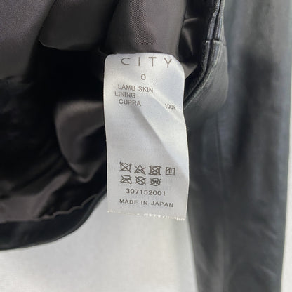 CITY　シティ　ノーカラーラムレザージャケット　シングルライダースジャケット　黒　ブラック　0サイズ