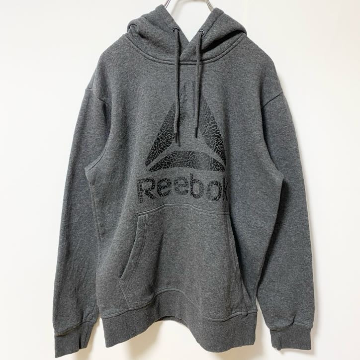 Reebok　リーボック　スウェットパーカー/フーディー　デカロゴ　スポーティー　灰色　ダークグレー　Sサイズ