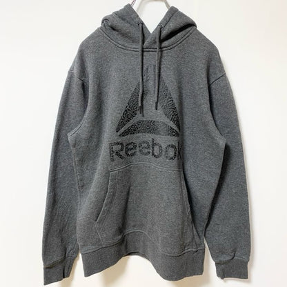 Reebok　リーボック　スウェットパーカー/フーディー　デカロゴ　スポーティー　灰色　ダークグレー　Sサイズ