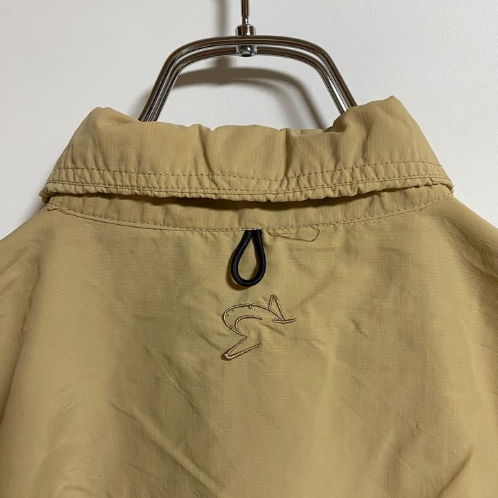 古着 used　TROPHYSHIRT　長袖ワークシャツ　ワンポイント刺繍　ベージュ　キャメル　秋冬服　レトロ