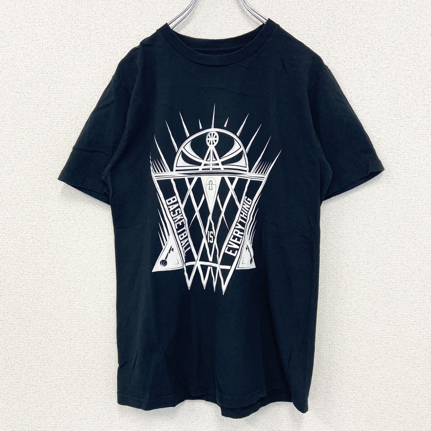 古着 used　adidas　アディダス　半袖プリントTシャツ　バスケットボール　クルーネック　黒　ブラック　レトロ　Mサイズ