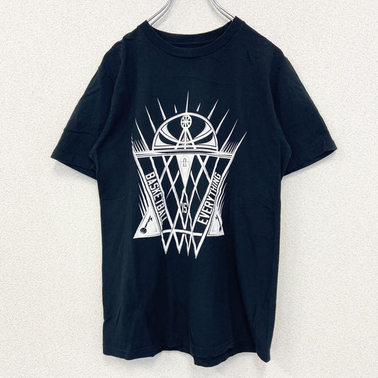 古着 used　adidas　アディダス　半袖プリントTシャツ　バスケットボール　クルーネック　黒　ブラック　レトロ　Mサイズ