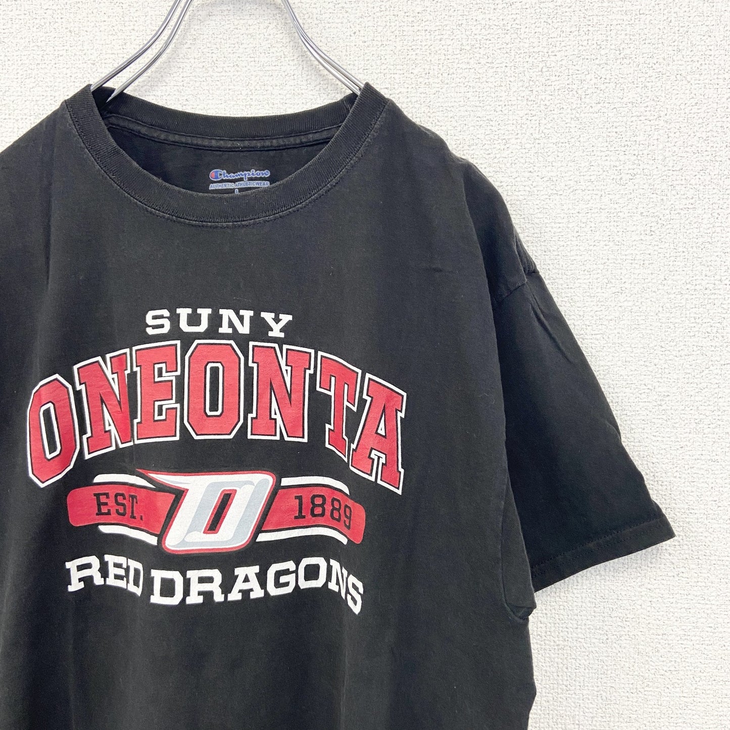 古着 used　champion チャンピオン　半袖カレッジプリントTシャツ　オネオンタ大学　クルーネック　レトロ　Lサイズ