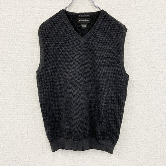 Eddie Bauer　エディーバウアー　Fine Italian Merino　ウールニットベスト　ヘリンボーン柄　ダークグレー　Sサイズ