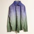 古着 used　BUGATCHI　長袖総柄デザインシャツ　グラデーションカラー　紫　パープル　緑　グリーン　秋冬服　Mサイズ