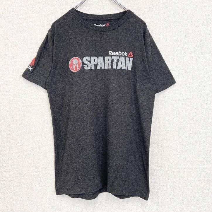 古着 used　Reebok リーボック　半袖スポーツプリントTシャツ　スパルタンレース　カジュアル　グレー　Mサイズ