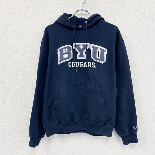 00s　champion　チャンピオン　スウェットパーカー/フーディー　アーチプリント　刺繍ロゴ　ワッペン　紺　ネイビー　Lサイズ