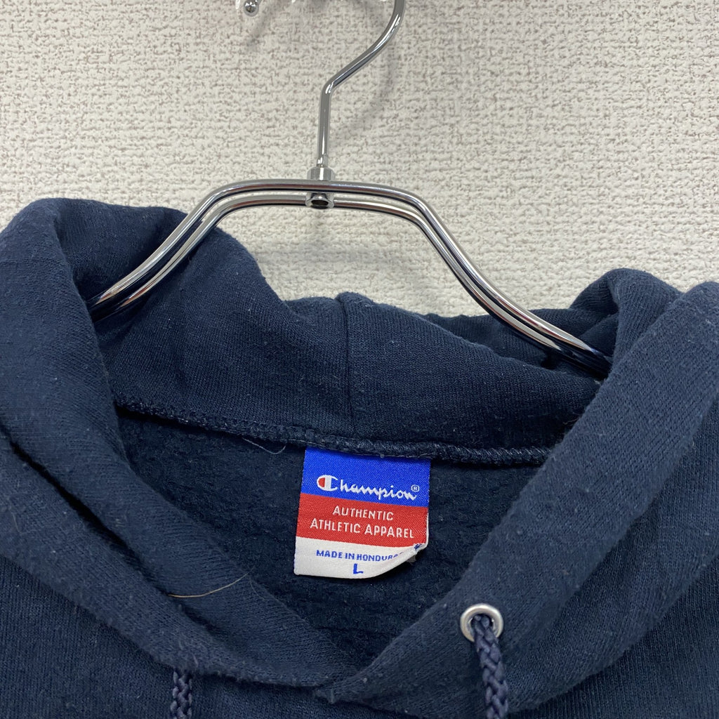 00s　champion　チャンピオン　スウェットパーカー/フーディー　アーチプリント　刺繍ロゴ　ワッペン　紺　ネイビー　Lサイズ