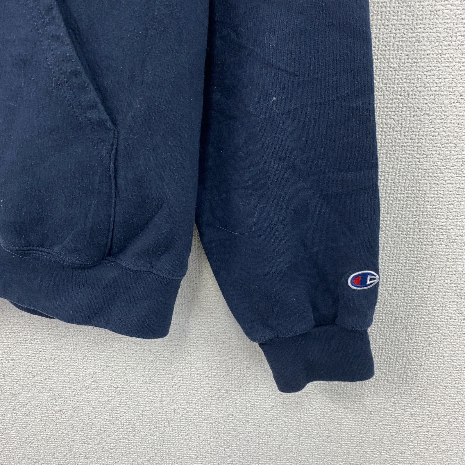 00s　champion　チャンピオン　スウェットパーカー/フーディー　アーチプリント　刺繍ロゴ　ワッペン　紺　ネイビー　Lサイズ