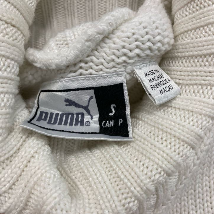 ～90s　PUMA　プーマ　ニットセーター　ヴィンテージ　白　ホワイト　Sサイズ