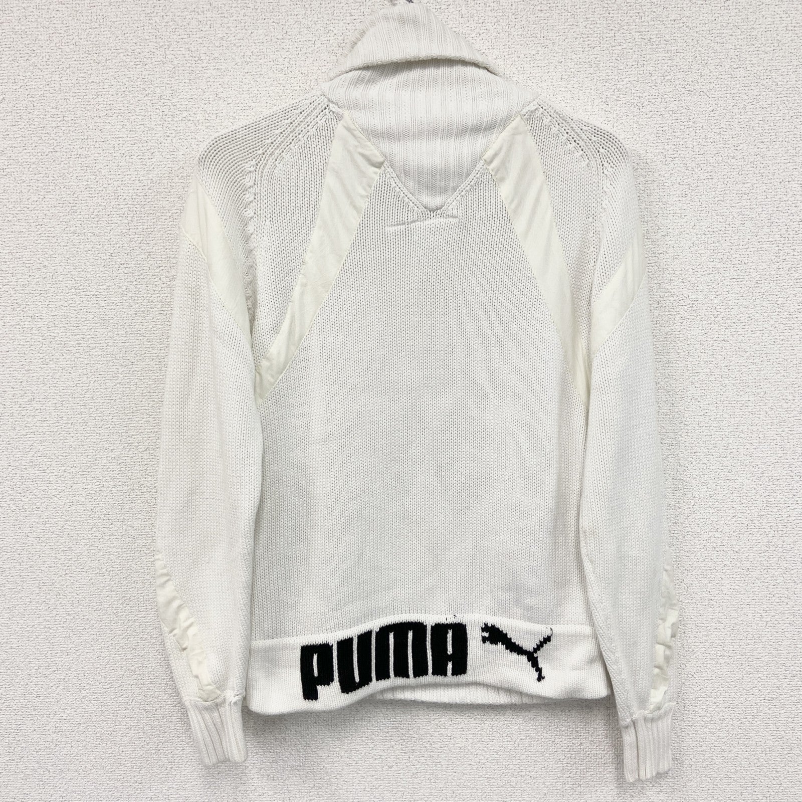 ～90s　PUMA　プーマ　ニットセーター　ヴィンテージ　白　ホワイト　Sサイズ