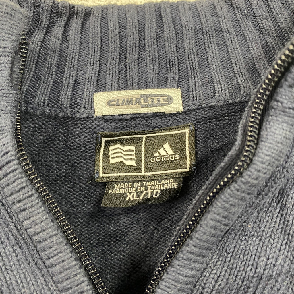 00s　adidas　アディダス　ハーフジップコットンニットセーター　ヴィンテージ　紺　ネイビー　XLサイズ