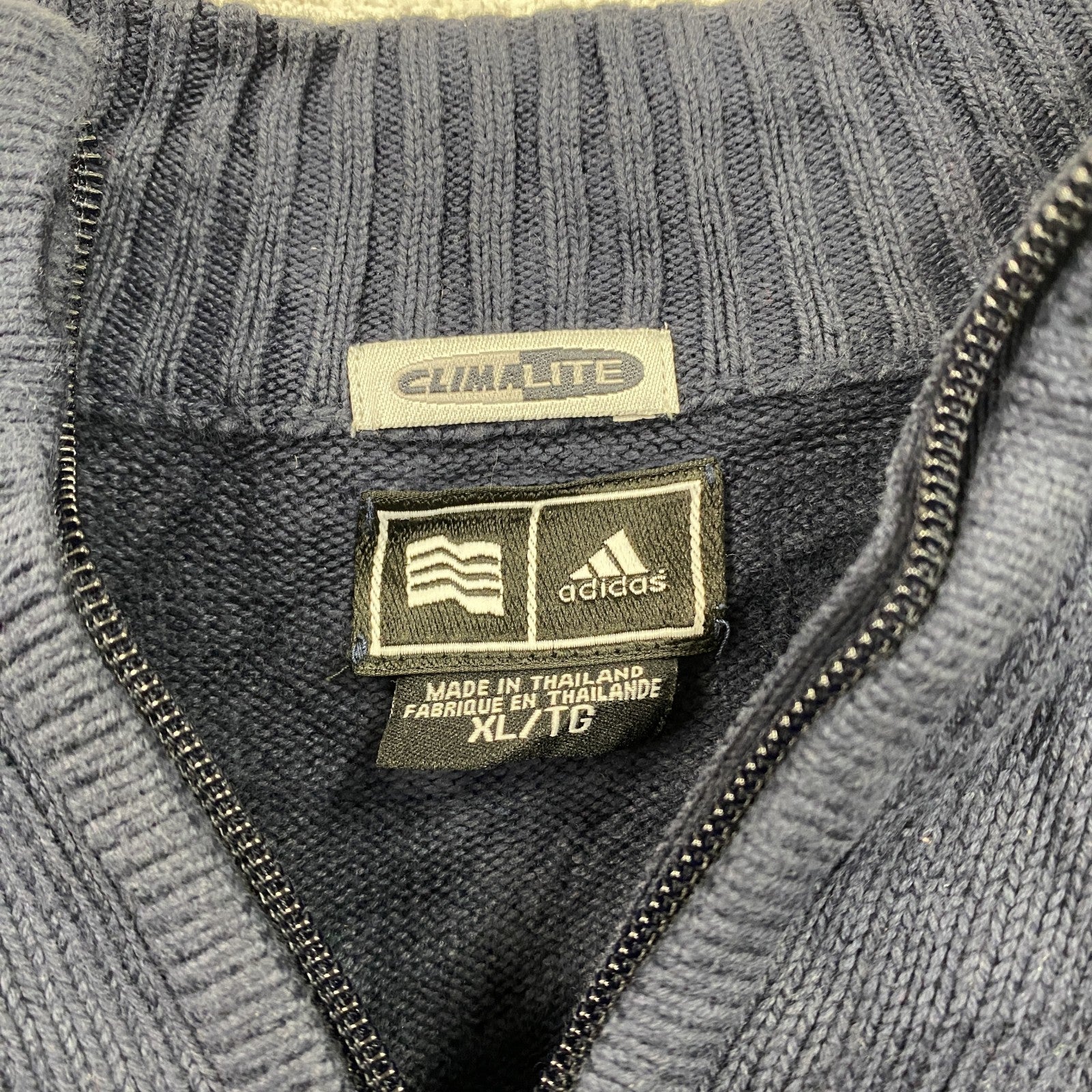 00s　adidas　アディダス　ハーフジップコットンニットセーター　ヴィンテージ　紺　ネイビー　XLサイズ