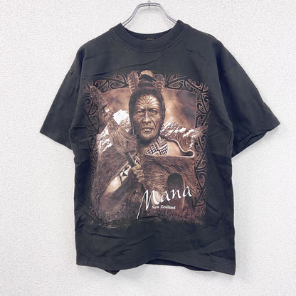 AOTEAROA　半袖プリントTシャツ　スーベニア　民族　インディアン　Mana　黒　ブラック　Lサイズ