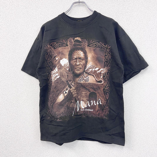 AOTEAROA　半袖プリントTシャツ　スーベニア　民族　インディアン　Mana　黒　ブラック　Lサイズ