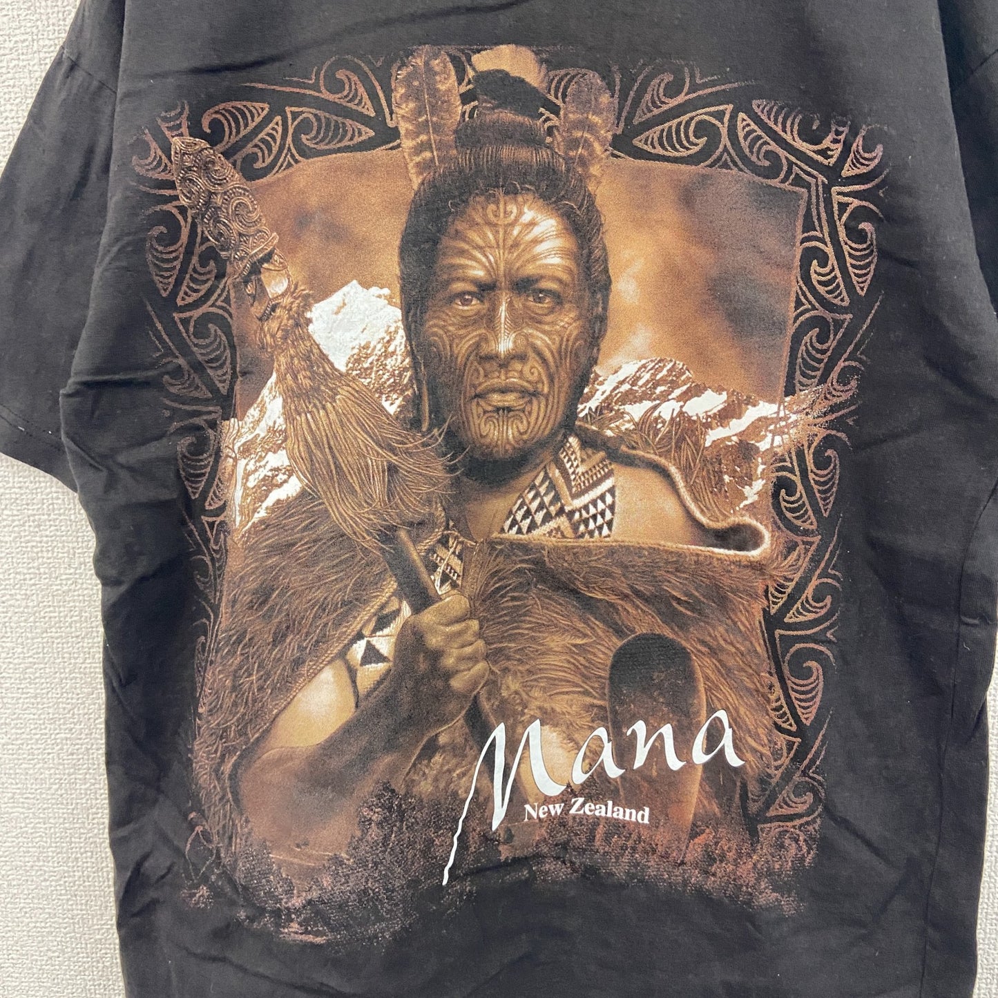 AOTEAROA　半袖プリントTシャツ　スーベニア　民族　インディアン　Mana　黒　ブラック　Lサイズ