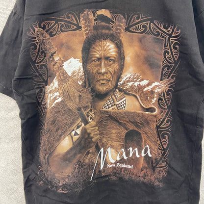 AOTEAROA　半袖プリントTシャツ　スーベニア　民族　インディアン　Mana　黒　ブラック　Lサイズ