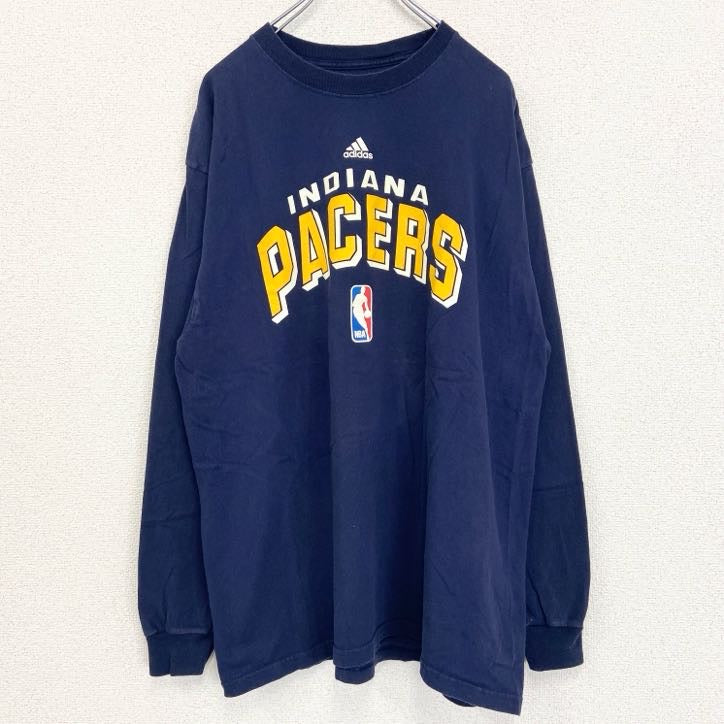古着 used　adidas アディダス　長袖プリントTシャツ　ロンT　インディアナペイサーズ　NBA　ネイビー　XLサイズ