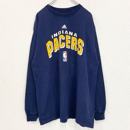 古着 used　adidas アディダス　長袖プリントTシャツ　ロンT　インディアナペイサーズ　NBA　ネイビー　XLサイズ