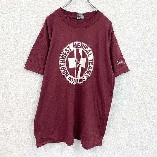 90s　ONEITA　オニータ　半袖プリントTシャツ　ヴィンテージ　シングルステッチ　ボルドー　XLサイズ