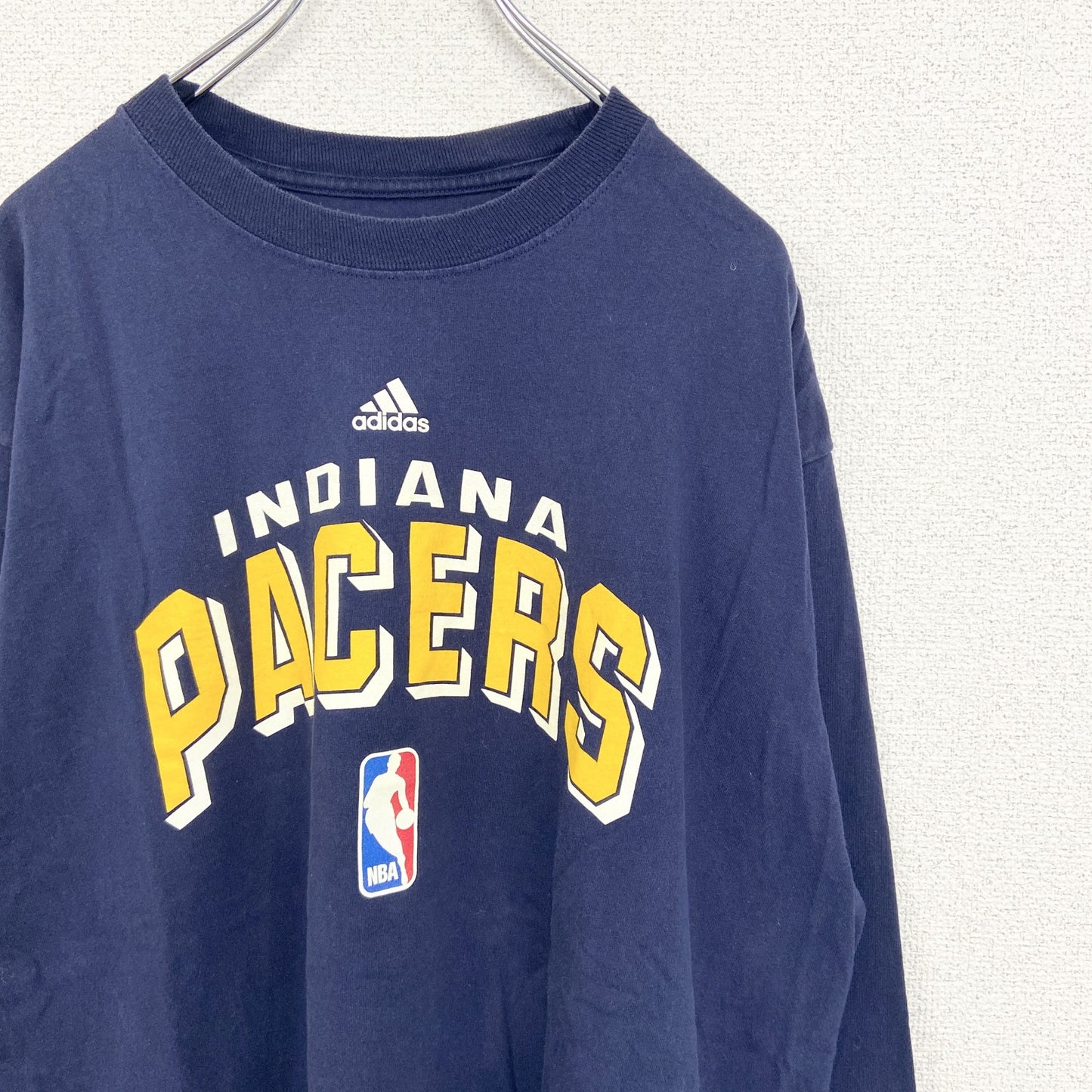 古着 used　adidas アディダス　長袖プリントTシャツ　ロンT　インディアナペイサーズ　NBA　ネイビー　XLサイズ