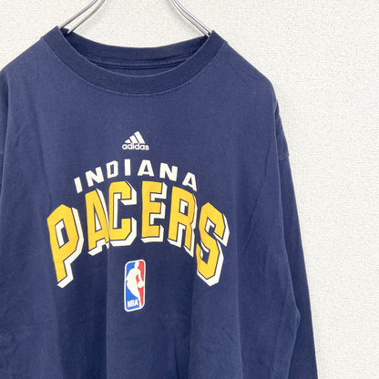 古着 used　adidas アディダス　長袖プリントTシャツ　ロンT　インディアナペイサーズ　NBA　ネイビー　XLサイズ