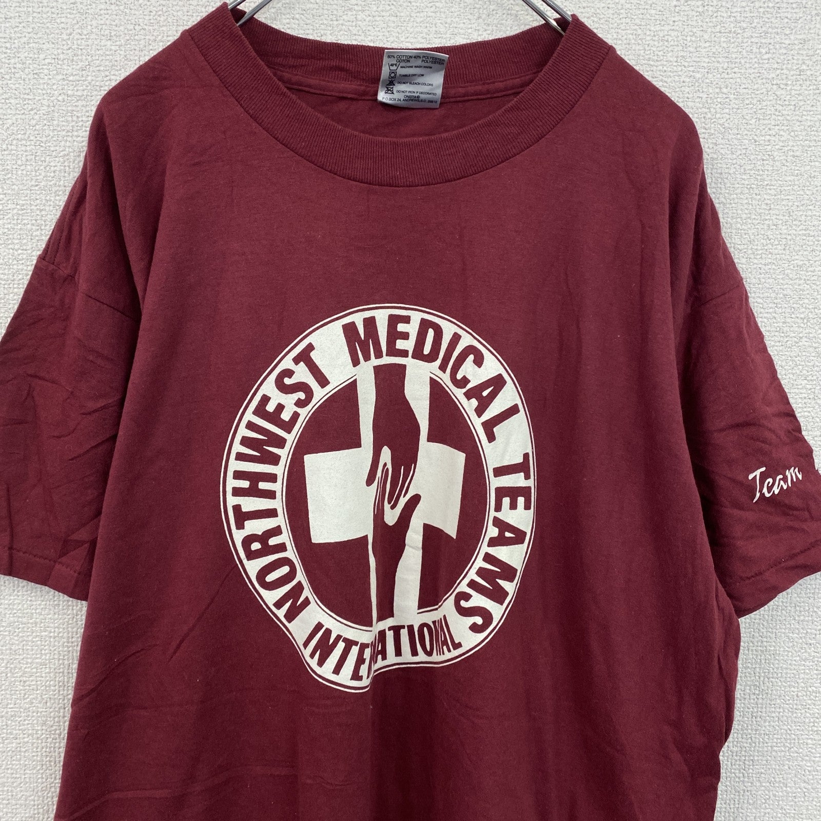 90s　ONEITA　オニータ　半袖プリントTシャツ　ヴィンテージ　シングルステッチ　ボルドー　XLサイズ