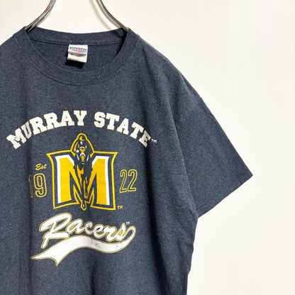 古着 used　JERZEES　ジャージーズ　半袖クルーネックTシャツ　バックプリント　競馬　マリー州　グレー　春夏服　Mサイズ