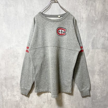 古着 used　LEAGUE　長袖スウェット　バックプリント　トレーナー　GO HUSKIES　フットボール　グレー　Lサイズ