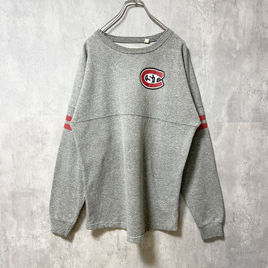 古着 used　LEAGUE　長袖スウェット　バックプリント　トレーナー　GO HUSKIES　フットボール　グレー　Lサイズ