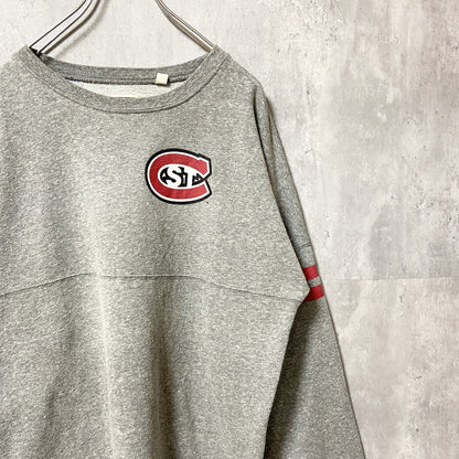 古着 used　LEAGUE　長袖スウェット　バックプリント　トレーナー　GO HUSKIES　フットボール　グレー　Lサイズ