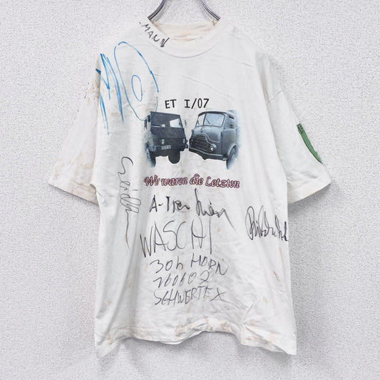 ～00s　Hanes　ヘインズ　半袖プリントTシャツ　ヴィンテージ　手書きサイン　白　ホワイト　XLサイズ