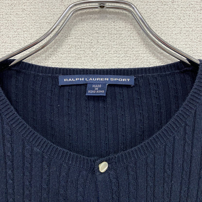 90s　RALPH LAUREN SPORT　ラルフローレンスポーツ　コットンニットカーディガン　刺繍ロゴ　紺　ネイビー　Mサイズ
