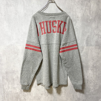古着 used　LEAGUE　長袖スウェット　バックプリント　トレーナー　GO HUSKIES　フットボール　グレー　Lサイズ