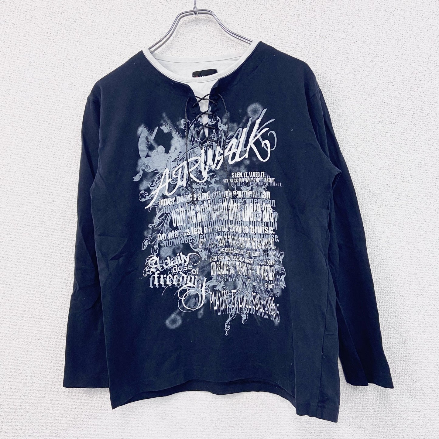 AIRWALK　長袖Tシャツ/ロンT　英字　レイヤード　紺　ネイビー　Lサイズ