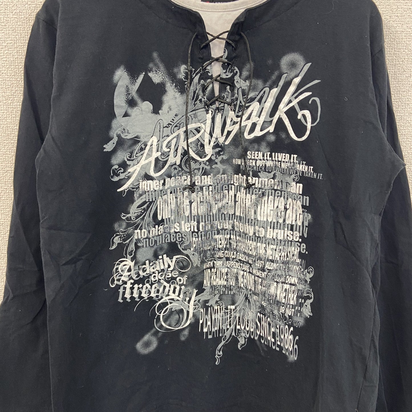 AIRWALK　長袖Tシャツ/ロンT　英字　レイヤード　紺　ネイビー　Lサイズ