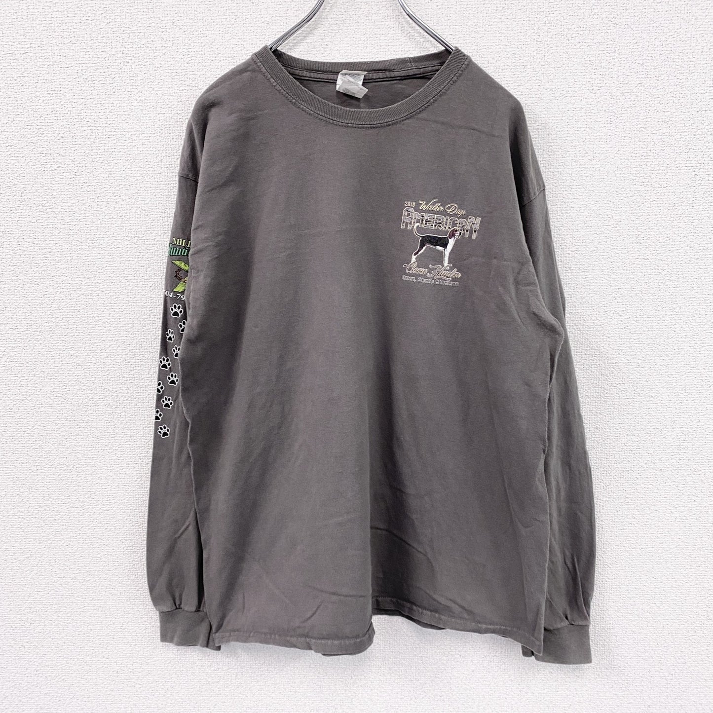 GILDAN　ギルダン　長袖プリントTシャツ/ロンT　ビーグル　灰色　グレー　Lサイズ