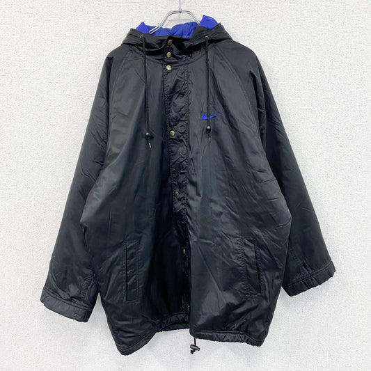 90s　NIKE　ナイキ　モッズコート　ベンチコート　中綿入り　ヴィンテージ　スウッシュ　黒　ブラック　Lサイズ